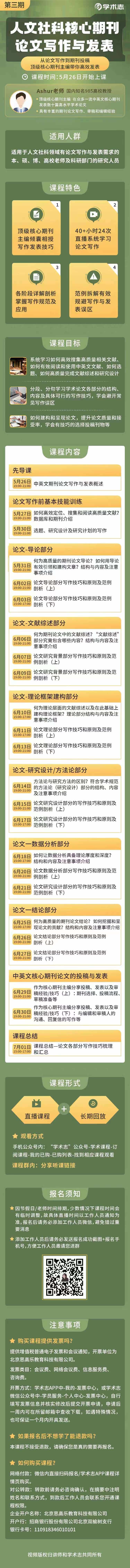 [已结课]第三期人文社科核心期刊论文写作与发表系列直播课