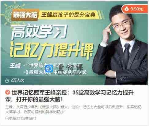 世界记忆冠军王峰亲授：35堂高效学习记忆力提升课，打开你的最强大脑！