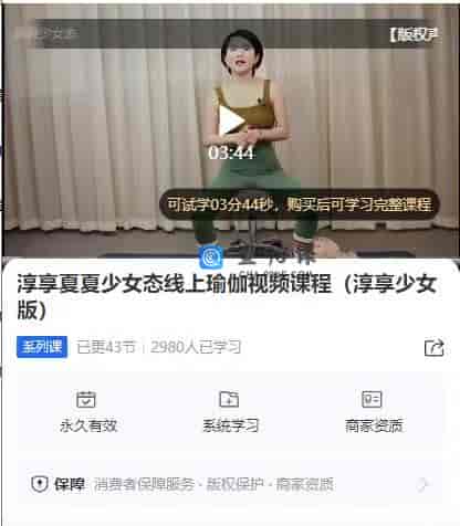 淳享夏夏少女态线上瑜伽视频课程(淳享少女版)