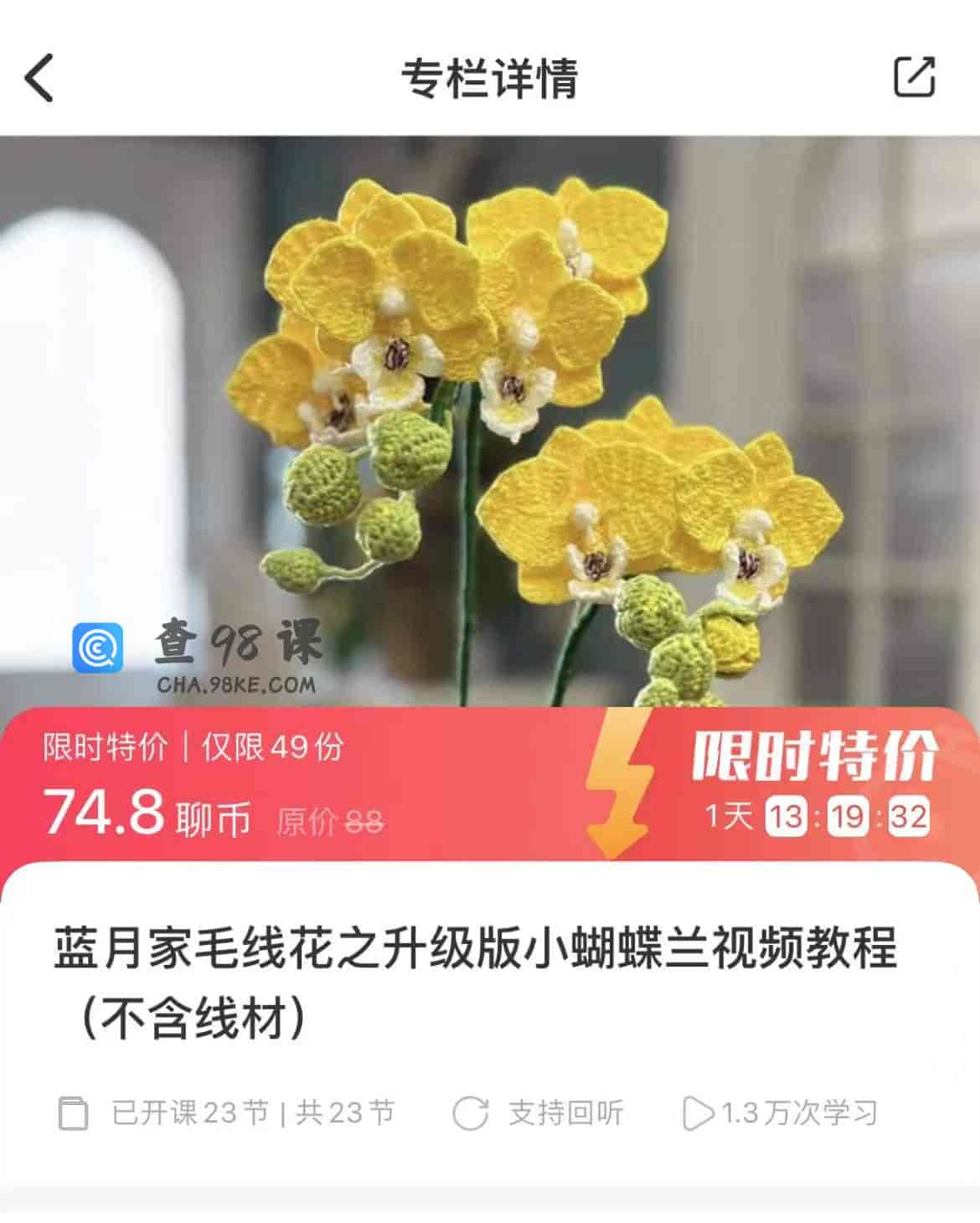 11563  蓝月家毛线花之升级版小蝴蝶兰视频教程(不含线材)