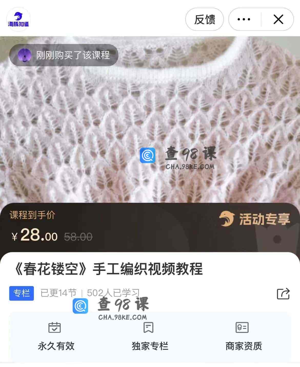 11351   《春花镂空》手工编织视频教程