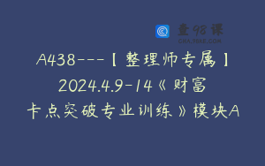 A438---【整理师专属】2024.4.9-14《财富卡点突破专业训练》模块A