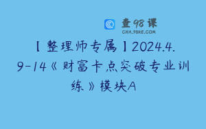 【整理师专属】2024.4.9-14《财富卡点突破专业训练》模块A