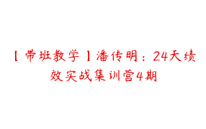 【带班教学】潘传明：24天绩效实战集训营4期