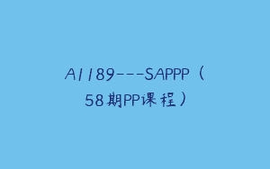 A1189—SAPPP（58期PP课程）