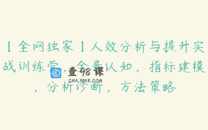 【全网独家】人效分析与提升实战训练营，全景认知，指标建模，分析诊断，方法策略
