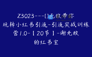 Z3023—[]无敌带你玩转小红书引流-引流实战训练营1.0-【20节】-谢无敌的红书宝