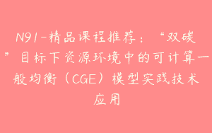 N91-精品课程推荐：“双碳”目标下资源环境中的可计算一般均衡（CGE）模型实践技术应用