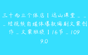 三十而立个体店【远山课堂___短视频自媒体爆款编剧文案创作_文案班级】16节_1099.0
