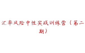 汇率风险中性实战训练营（第二期）