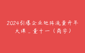 2024引爆企业矩阵流量开年大课_董十一（商学）