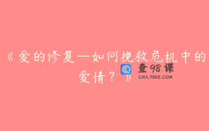 《爱的修复—如何挽救危机中的爱情？》