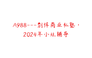 A988—剽悍商业私塾·2024年小灶辅导