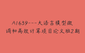 A1639—大语言模型微调和高效计算项目论文班2期