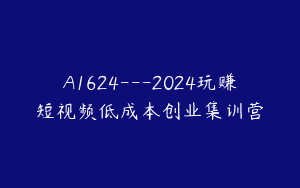 A1624—2024玩赚短视频低成本创业集训营