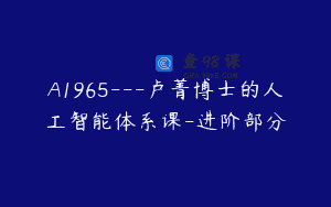 A1965—卢菁博士的人工智能体系课-进阶部分
