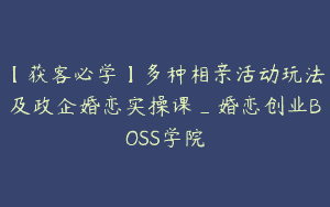 【获客必学】多种相亲活动玩法及政企婚恋实操课_婚恋创业BOSS学院