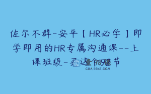 佐尔不群-安平【HR必学】即学即用的HR专属沟通课–上课班级-买这个92节