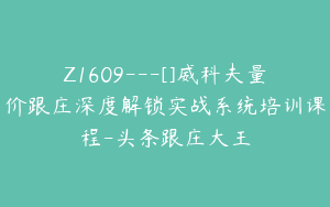 Z1609---[]威科夫量价跟庄深度解锁实战系统培训课程-头条跟庄大王