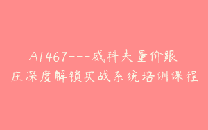 A1467—威科夫量价跟庄深度解锁实战系统培训课程