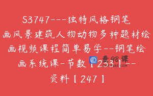 S3747---独特风格钢笔画风景建筑人物动物多种题材绘画视频课程简单易学--钢笔绘画系统课-节数【233】--资料【247】