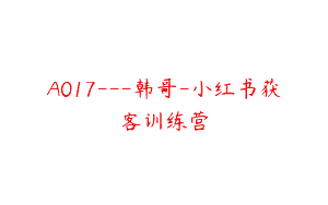 A017—韩哥-小红书获客训练营