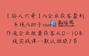 【俗人六哥】Ai企业获客盈利系统Ai扣子coze自动化工作流企业批量获客从0~10系统实战课--默认班级7节