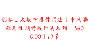 创客_太极冲摸骨疗法【中风偏瘫急性期特效针法系列_3600.00】13节