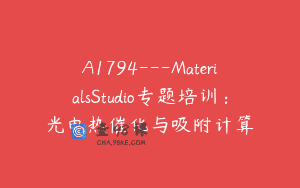 A1794—MaterialsStudio专题培训：光电热催化与吸附计算