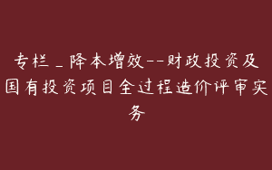 专栏_降本增效–财政投资及国有投资项目全过程造价评审实务