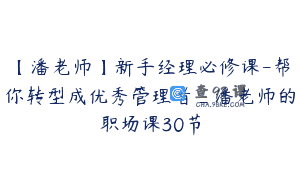 【潘老师】新手经理必修课-帮你转型成优秀管理者_潘老师的职场课30节