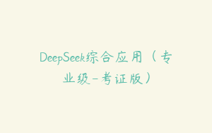 DeepSeek综合应用（专业级-考证版）
