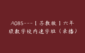 A085—【苏教版】六年级数学校内速学班（录播）