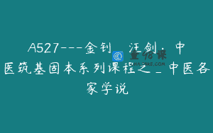 A527—金钊_汪剑：中医筑基固本系列课程之_中医各家学说