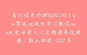 青瓦程老师讲BIMCAD【bim零基础视频学习教程revit机电安装入门至精通高效建模：默认班级-202节