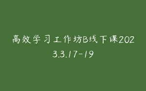 高效学习工作坊B线下课2023.3.17-19