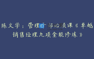 陈文学：管理干部必须课《卓越销售经理九项全能修炼》