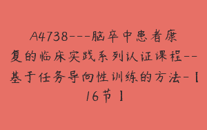 A4738---脑卒中患者康复的临床实践系列认证课程--基于任务导向性训练的方法-【16节】