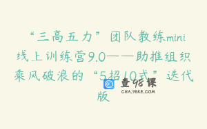 “三高五力”团队教练mini线上训练营9.0——助推组织乘风破浪的“5招10式”迭代版