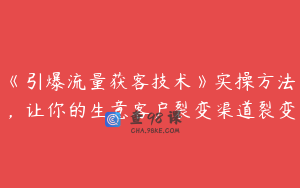 《引爆流量获客技术》实操方法，让你的生意客户裂变渠道裂变