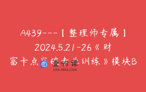 A439---【整理师专属】2024.5.21-26《财富卡点突破专业训练》模块B