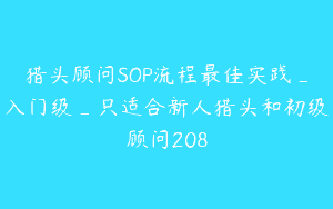 猎头顾问SOP流程最佳实践_入门级_只适合新人猎头和初级顾问208
