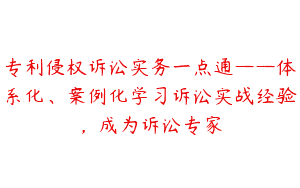 专利侵权诉讼实务一点通——体系化、案例化学习诉讼实战经验，成为诉讼专家