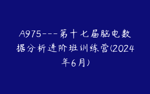 A975—第十七届脑电数据分析进阶班训练营(2024年6月)