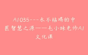 A1035—永不枯竭的中医智慧之源——毛小妹老师A1文化课