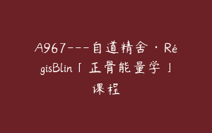 A967—自道精舍·RégisBlin「正骨能量学」课程