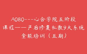 A080—心合学院五阶段课程——产后修复私教9大系统全能培训（五期）