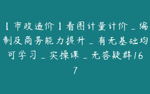 【市政造价】看图计量计价_编制及商务能力提升_有无基础均可学习_实操课_无答疑群167