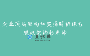 企业顶层架构和实操解析课程_股权架构彭老师