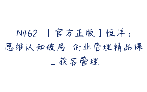 N462-【官方正版】恒洋：思维认知破局-企业管理精品课_获客管理